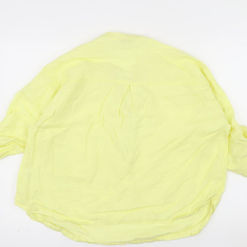 Monsoon Women Yellow Linen Tunic Blouse Size 14 V-Neck Lightweight