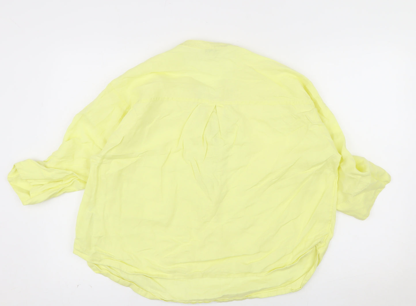 Monsoon Women Yellow Linen Tunic Blouse Size 14 V-Neck Lightweight