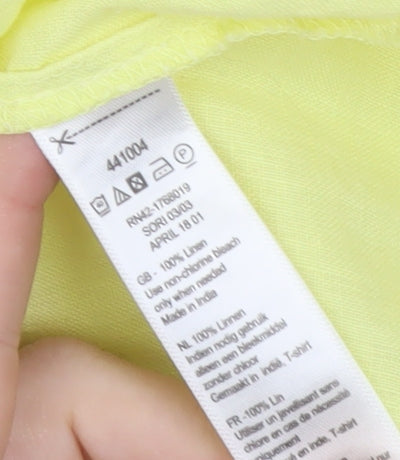 Monsoon Women Yellow Linen Tunic Blouse Size 14 V-Neck Lightweight