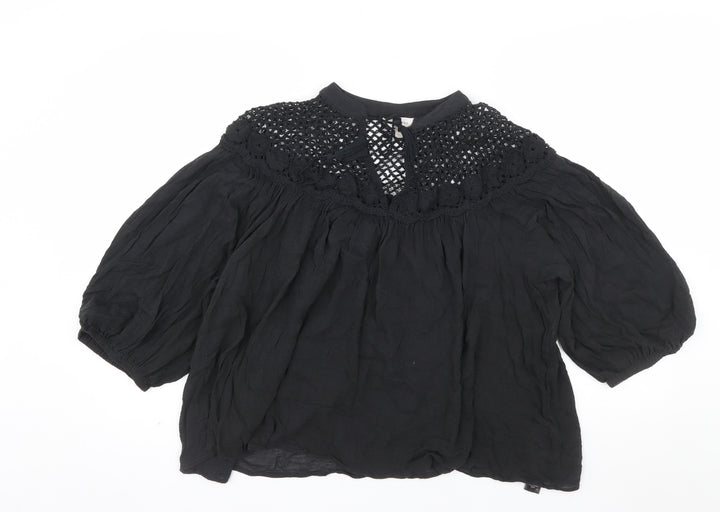 Marks and Spencer Per Una Women's Black Crochet Boho Blouse Size 14