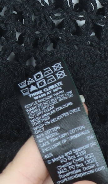 Marks and Spencer Per Una Women's Black Crochet Boho Blouse Size 14