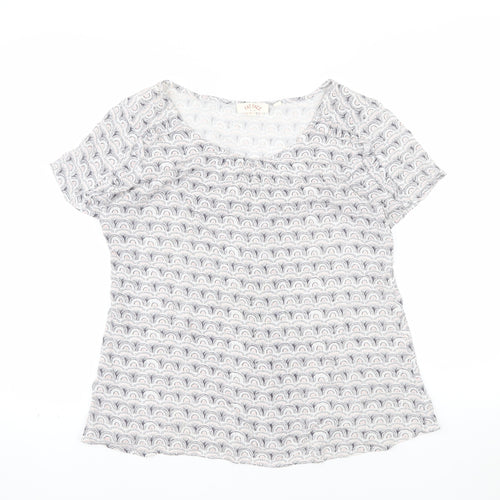 Fat Face Women Grey Patterned Viscose Short Sleeve T-Shirt Size 10