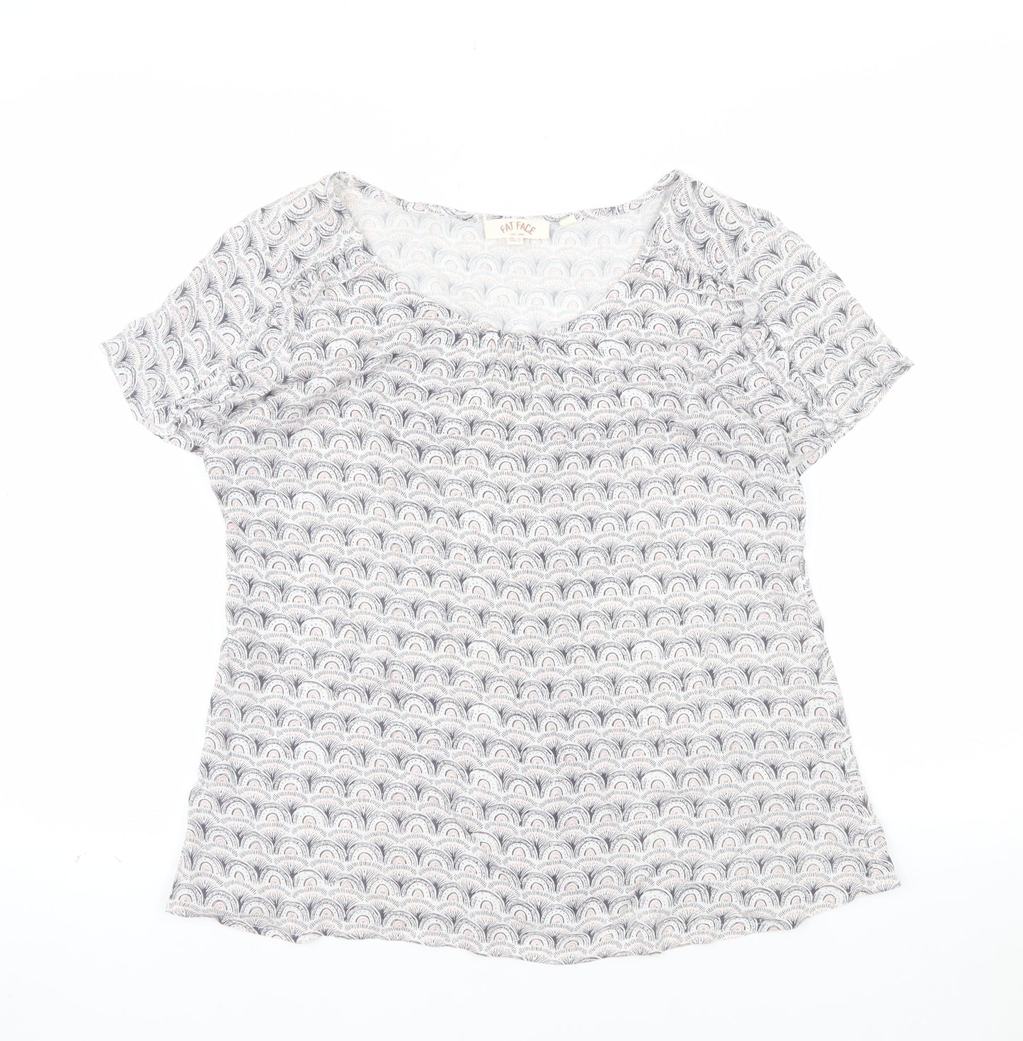 Fat Face Women Grey Patterned Viscose Short Sleeve T-Shirt Size 10