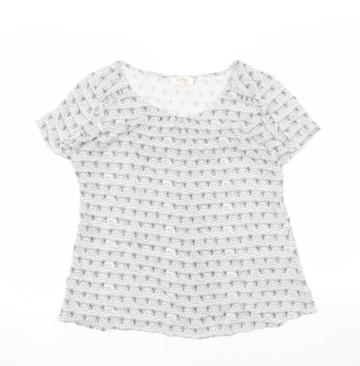 Fat Face Women Grey Patterned Viscose Short Sleeve T-Shirt Size 10