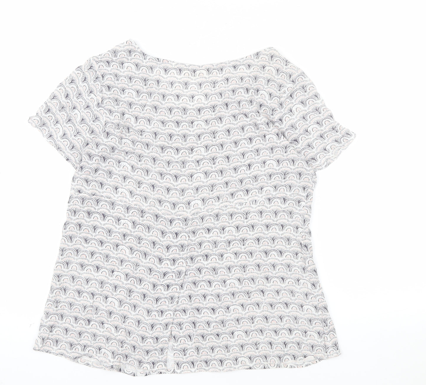 Fat Face Women Grey Patterned Viscose Short Sleeve T-Shirt Size 10