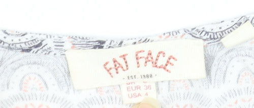 Fat Face Women Grey Patterned Viscose Short Sleeve T-Shirt Size 10