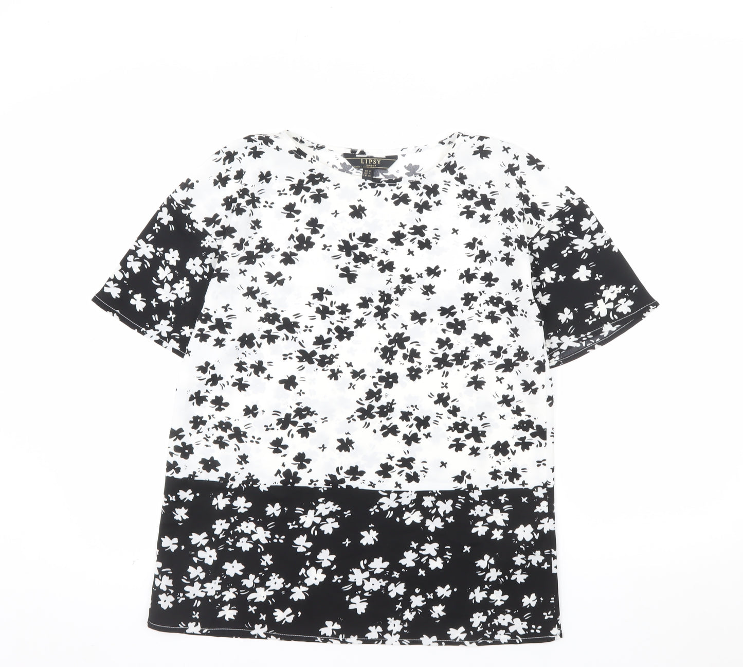 Lipsy Women’s Black Floral Tunic Blouse UK 8 Short Sleeve Polyester