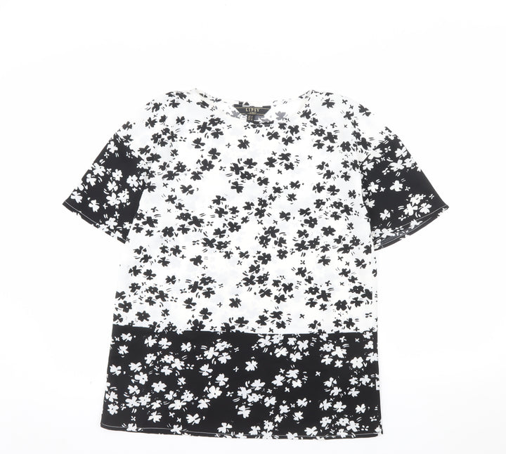 Lipsy Women’s Black Floral Tunic Blouse UK 8 Short Sleeve Polyester
