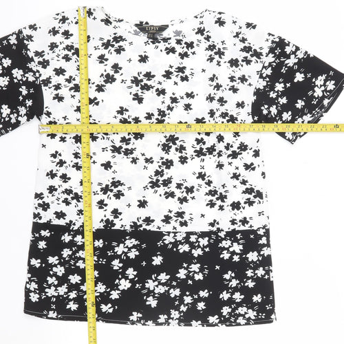 Lipsy Women’s Black Floral Tunic Blouse UK 8 Short Sleeve Polyester