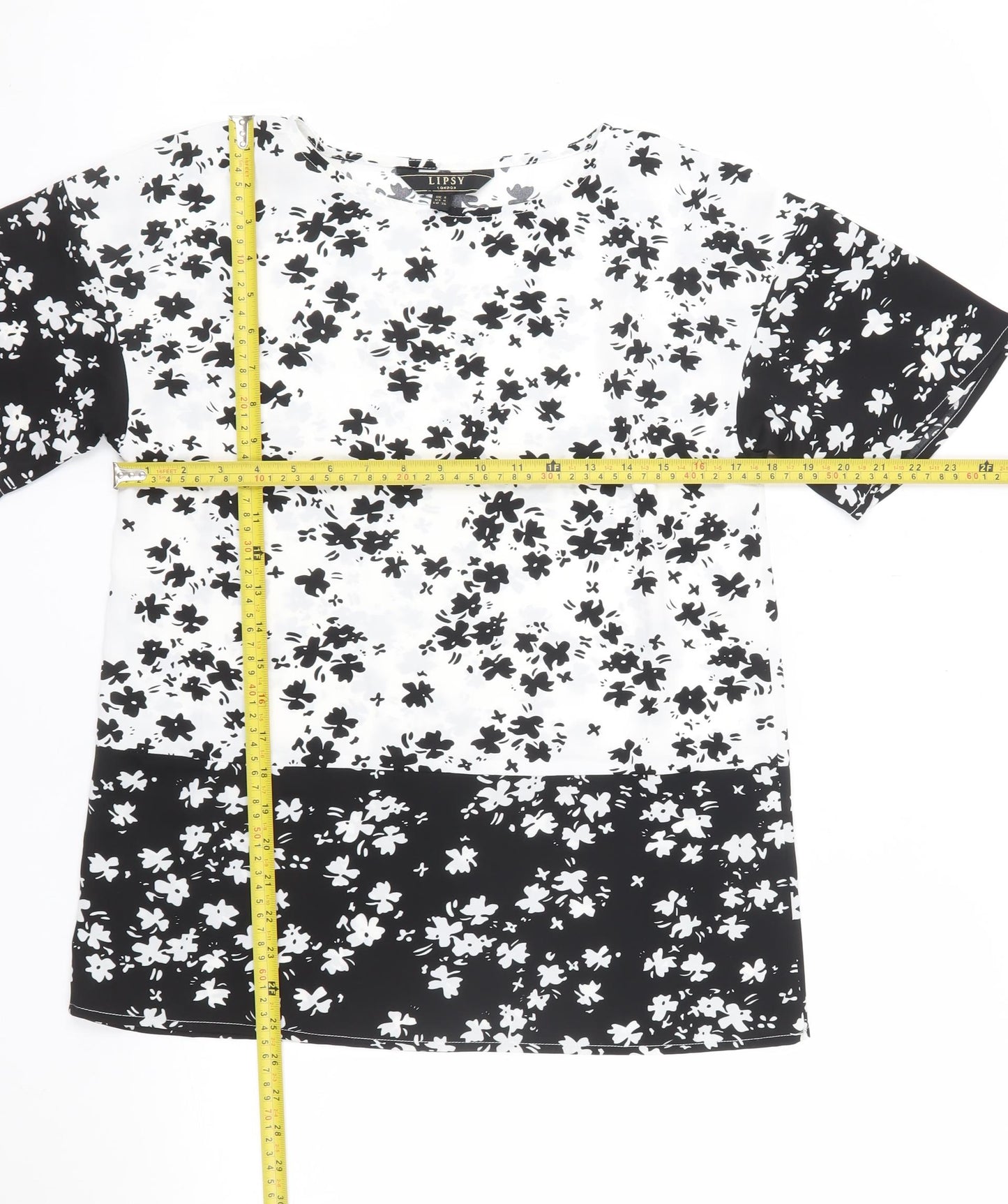 Lipsy Women’s Black Floral Tunic Blouse UK 8 Short Sleeve Polyester