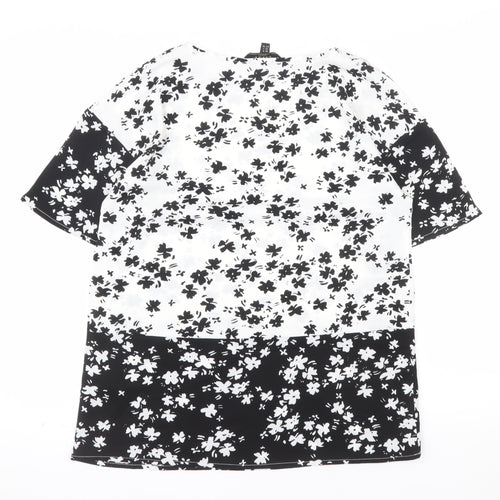 Lipsy Women’s Black Floral Tunic Blouse UK 8 Short Sleeve Polyester