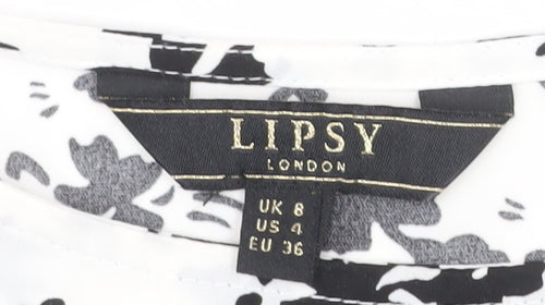 Lipsy Women’s Black Floral Tunic Blouse UK 8 Short Sleeve Polyester