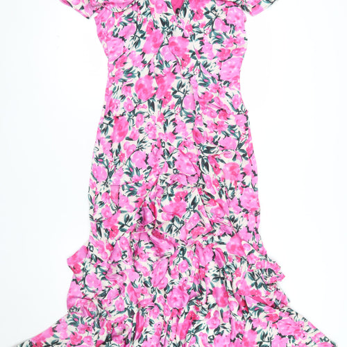 Boohoo Women’s Pink Floral Midi Bodycon Dress Size 12