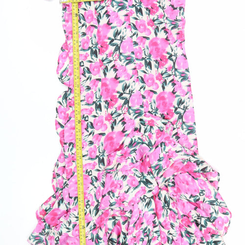Boohoo Women’s Pink Floral Midi Bodycon Dress Size 12