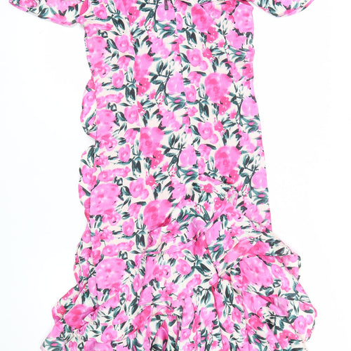 Boohoo Women’s Pink Floral Midi Bodycon Dress Size 12