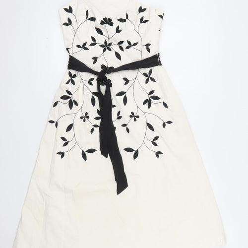 Coast Women's Ivory Black Embroidered Strapless A-Line Dress Size 10