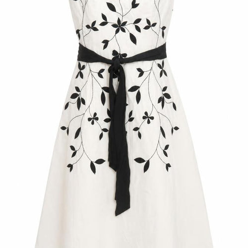 Coast Women's Ivory Black Embroidered Strapless A-Line Dress Size 10