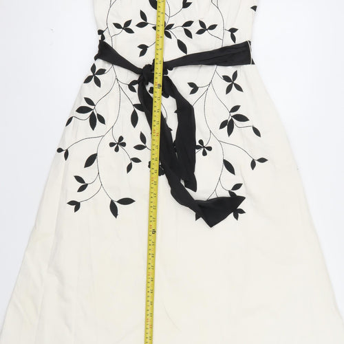 Coast Women's Ivory Black Embroidered Strapless A-Line Dress Size 10