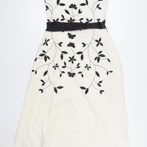 Coast Women's Ivory Black Embroidered Strapless A-Line Dress Size 10