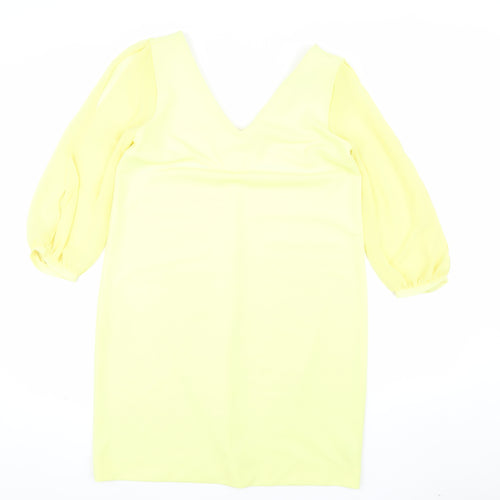 Next Women Yellow Shift Dress Size 12 V-Neck Puff Sleeve Woven