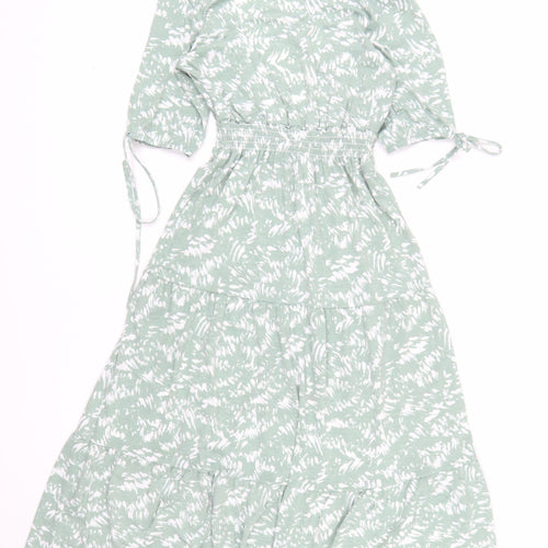 QED London Women’s Green Floral Midi Fit & Flare Dress Size 8