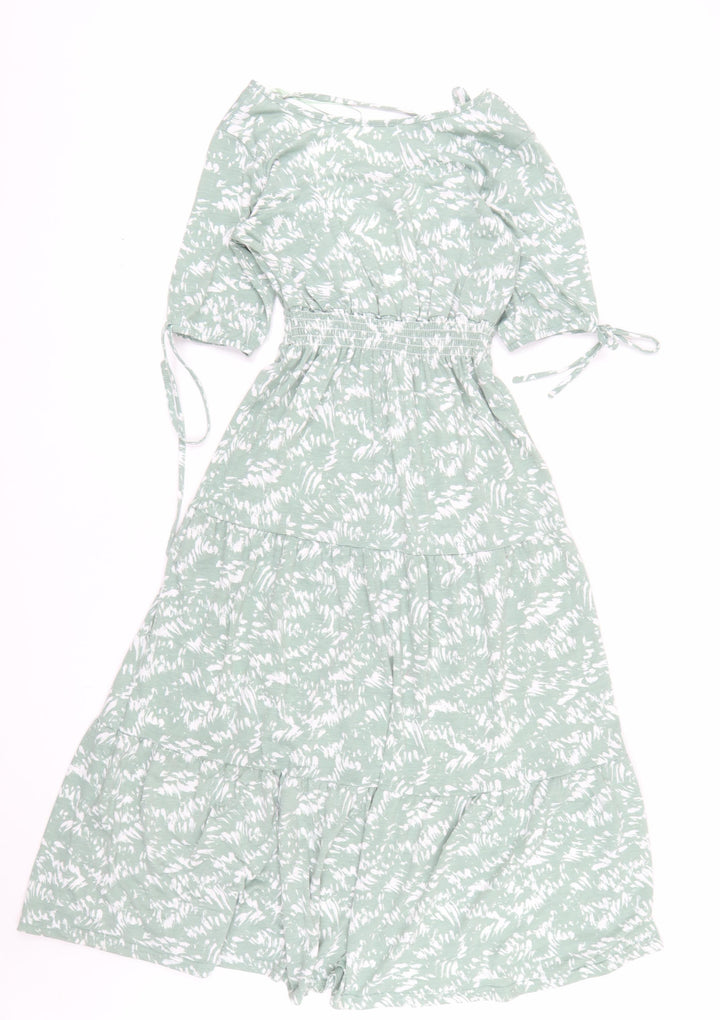 QED London Women’s Green Floral Midi Fit & Flare Dress Size 8