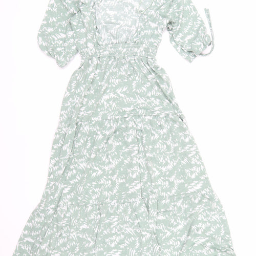QED London Women’s Green Floral Midi Fit & Flare Dress Size 8