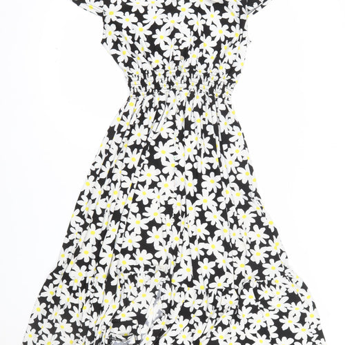 QED London Women’s Black Floral Daisy Fit & Flare Midi Dress Size 14
