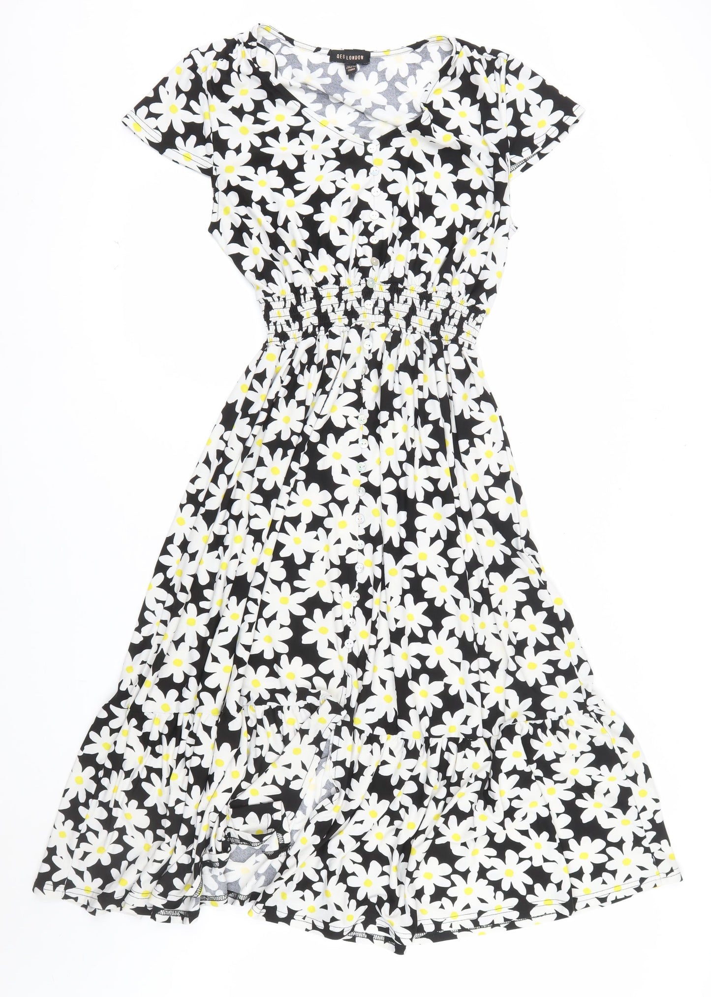 QED London Women’s Black Floral Daisy Fit & Flare Midi Dress Size 14