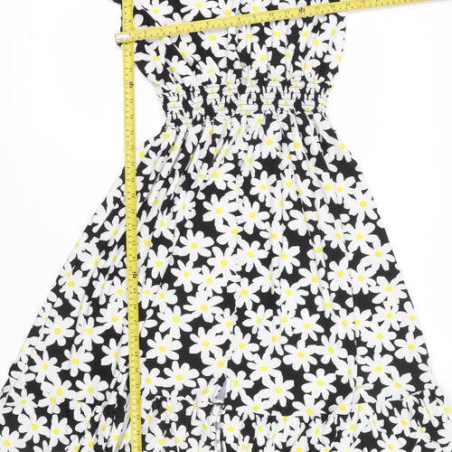 QED London Women’s Black Floral Daisy Fit & Flare Midi Dress Size 14