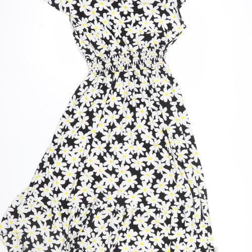 QED London Women’s Black Floral Daisy Fit & Flare Midi Dress Size 14
