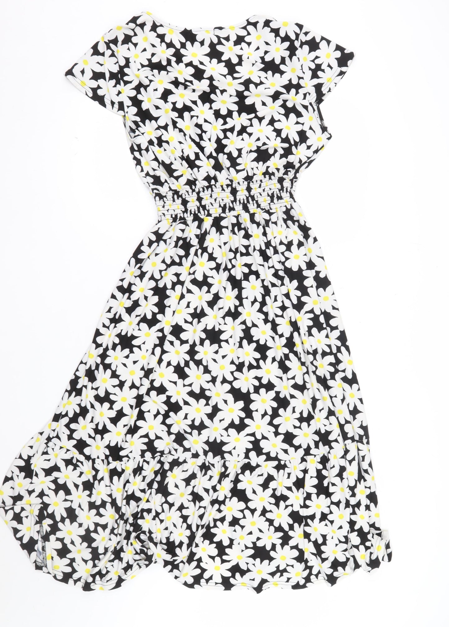 QED London Women’s Black Floral Daisy Fit & Flare Midi Dress Size 14