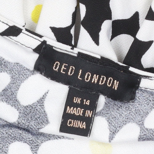 QED London Women’s Black Floral Daisy Fit & Flare Midi Dress Size 14