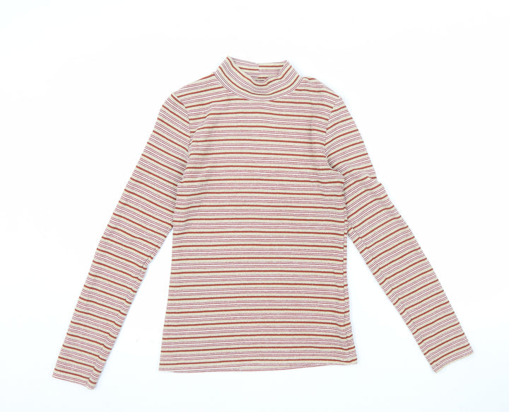 Next Women’s Multicoloured Striped Mock Neck Long Sleeve Top Size 6