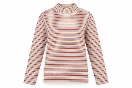 Front view of Next Women’s Multicoloured Striped Mock Neck Long Sleeve Top, size UK 6