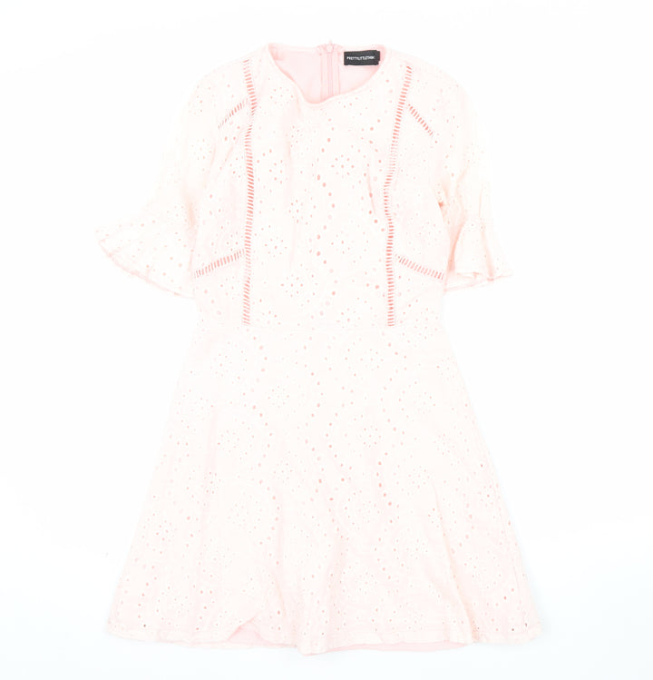 PrettyLittleThing Women Pink Fit & Flare Lace Dress Size 6