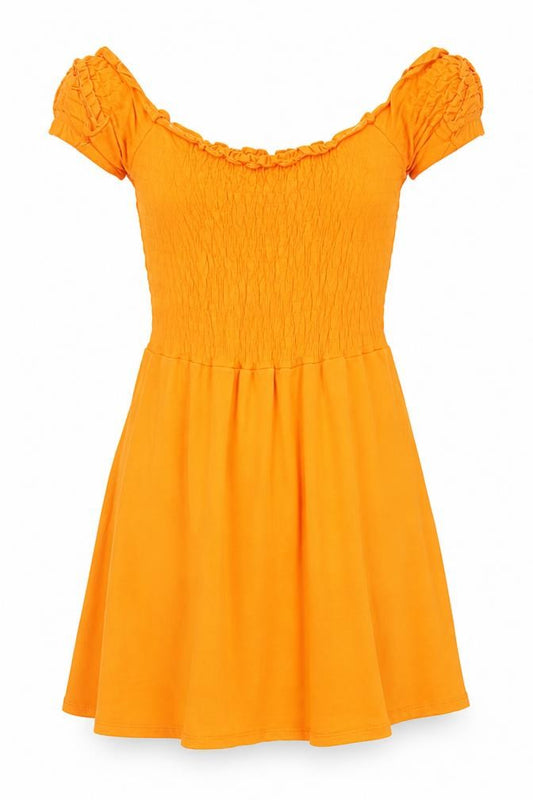 Front view of ASOS Women’s Orange Smocked Short Skater Dress, size UK 8