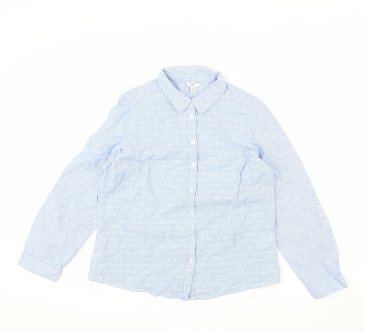 M&Co Women Blue Petite Cotton Long Sleeve Button-Up Shirt Size 10