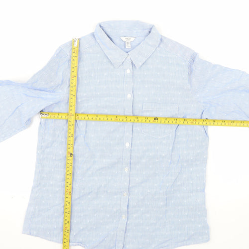 M&Co Women Blue Petite Cotton Long Sleeve Button-Up Shirt Size 10