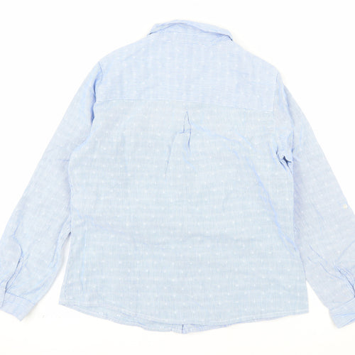 M&Co Women Blue Petite Cotton Long Sleeve Button-Up Shirt Size 10