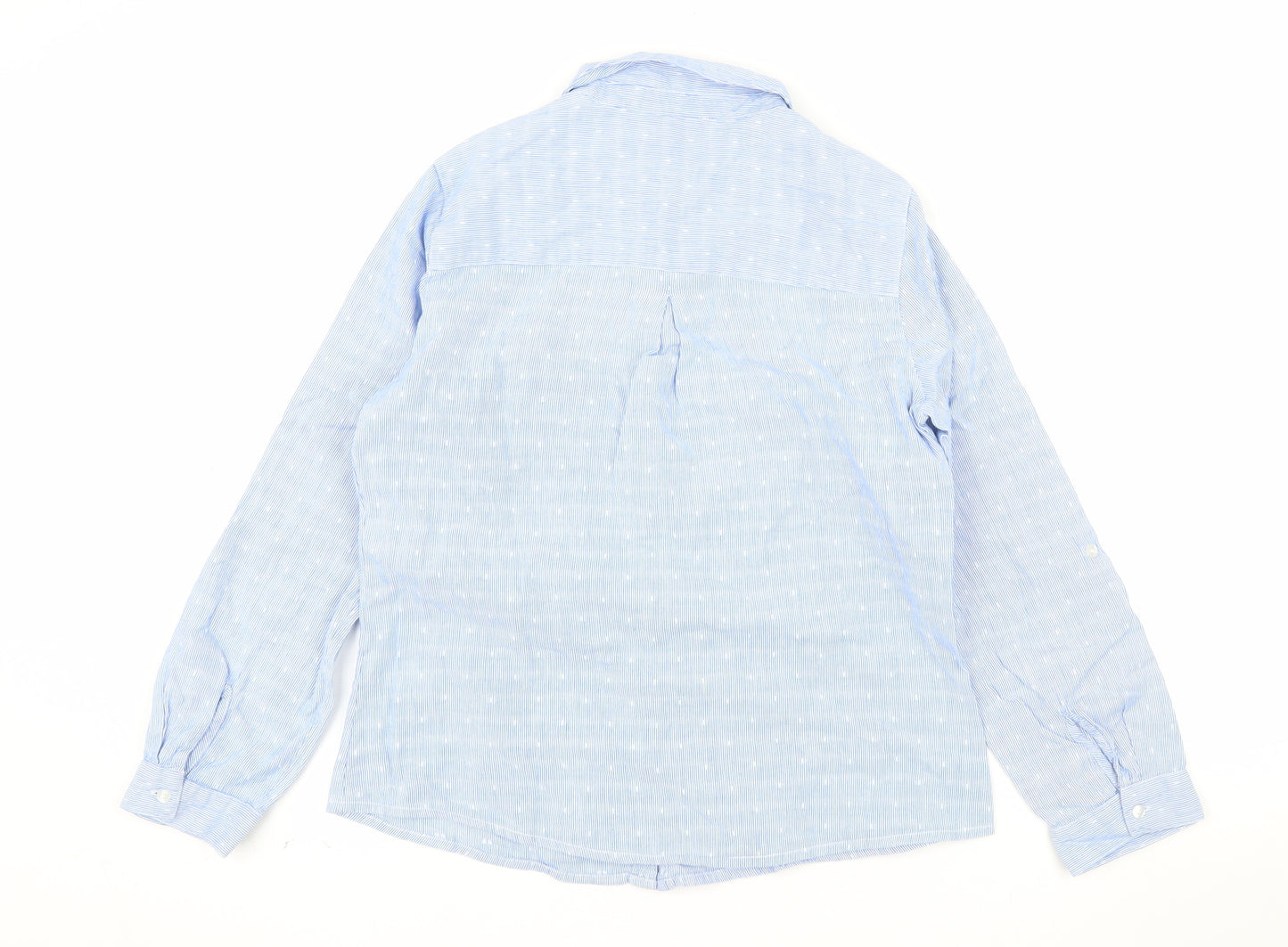 M&Co Women Blue Petite Cotton Long Sleeve Button-Up Shirt Size 10