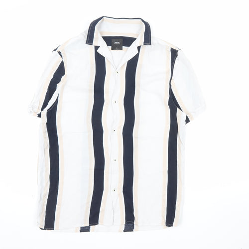 Burton Menswear London Men's Multicoloured Striped Short Sleeve Button-Up Shirt Size M
