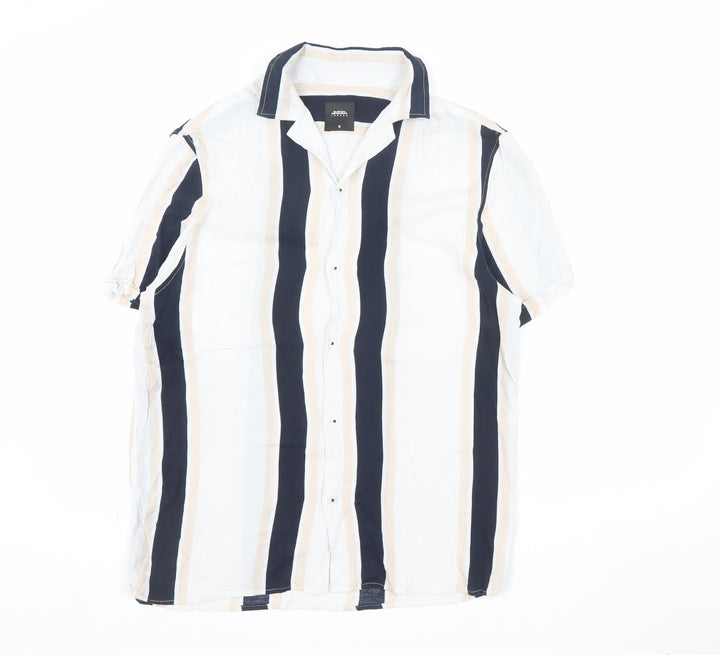 Burton Menswear London Men's Multicoloured Striped Short Sleeve Button-Up Shirt Size M