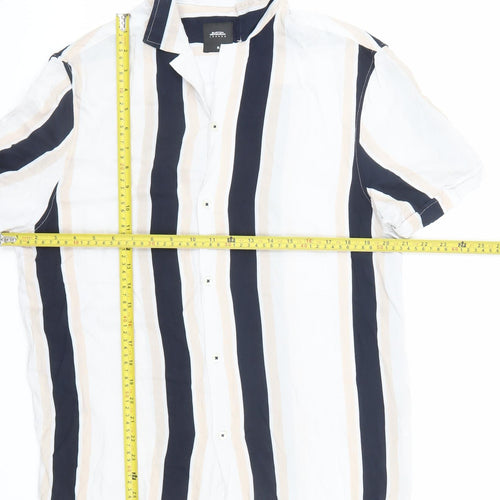 Burton Menswear London Men's Multicoloured Striped Short Sleeve Button-Up Shirt Size M