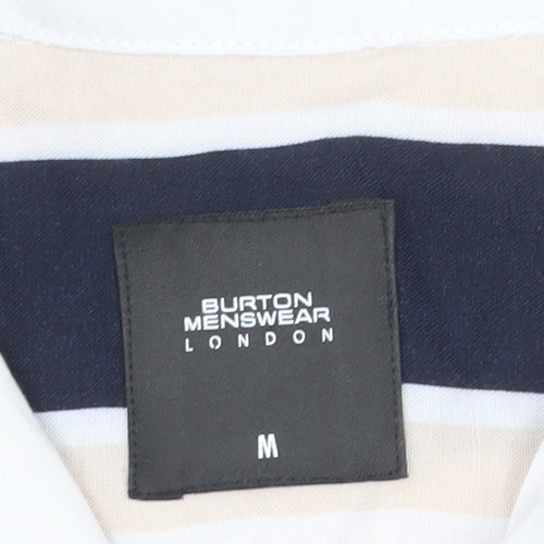 Burton Menswear London Men's Multicoloured Striped Short Sleeve Button-Up Shirt Size M