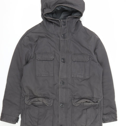 GAP Men's Grey Parka Jacket L Cotton Hooded Winter Coat