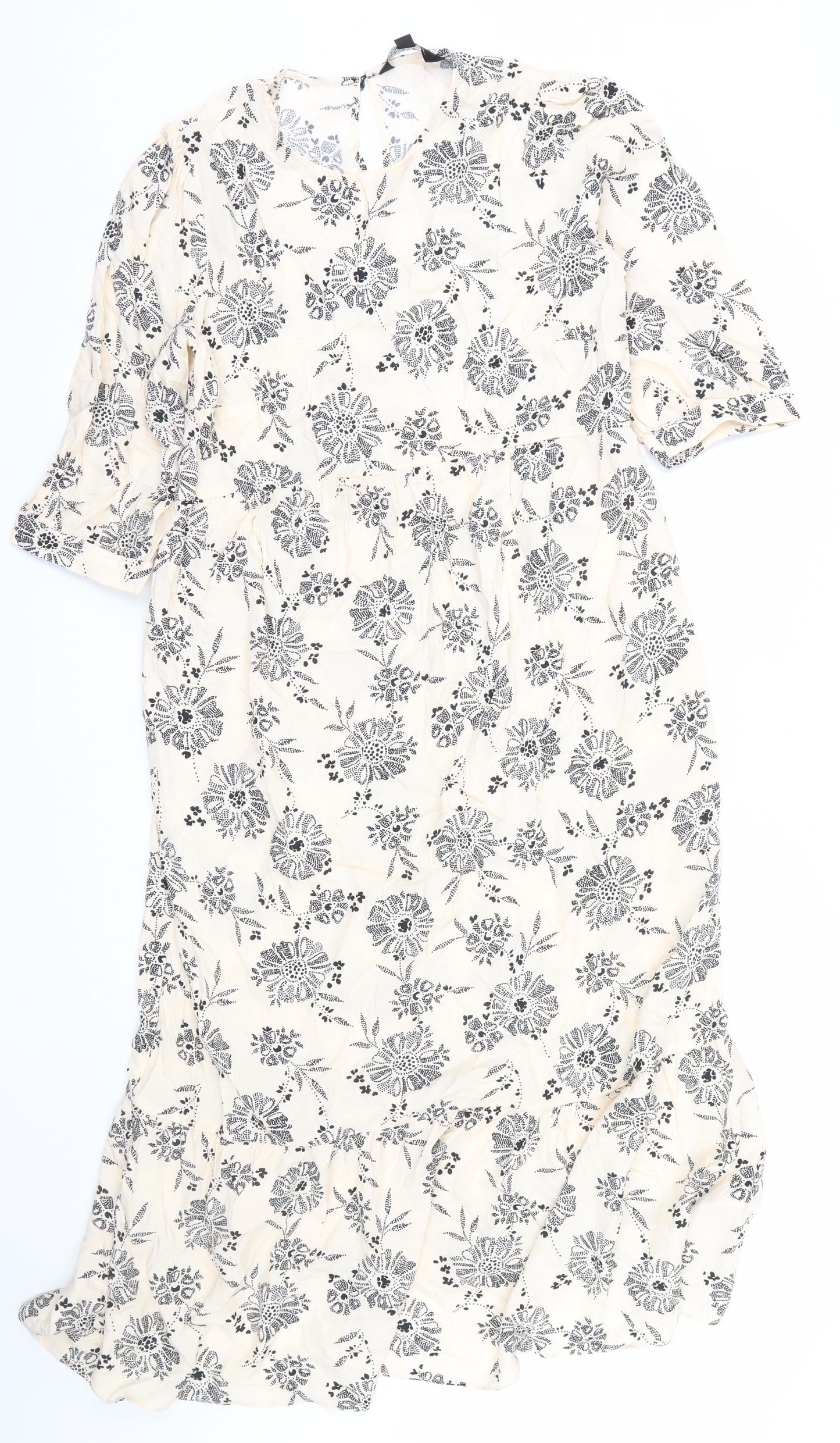 Nobody's Child Women Ivory Floral A-Line Midi Dress Size 10