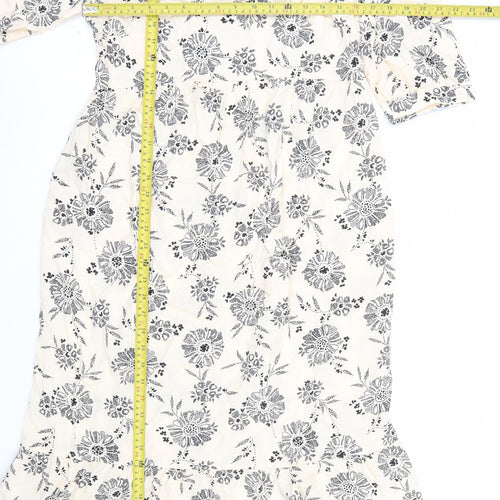 Nobody's Child Women Ivory Floral A-Line Midi Dress Size 10