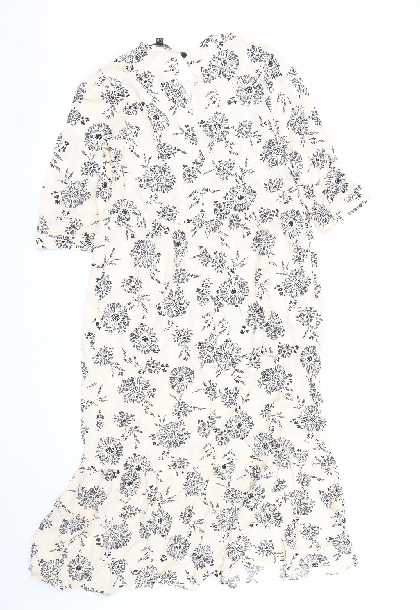 Nobody's Child Women Ivory Floral A-Line Midi Dress Size 10