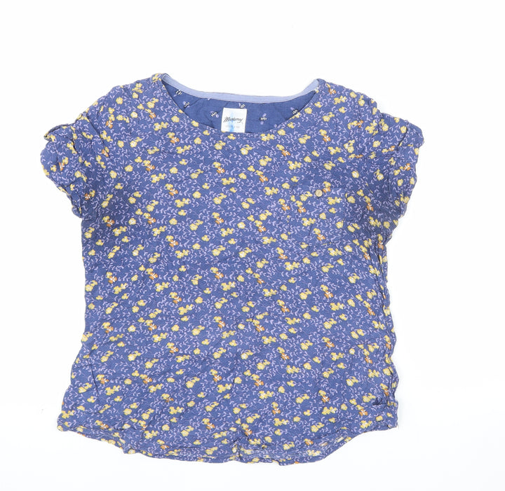 Mantaray Women's Blue Floral Viscose Short Sleeve T-Shirt Size 10